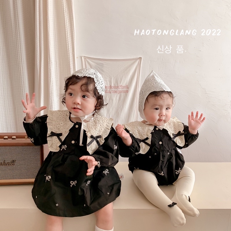 Ribbon black romper/dress bayi perempuan