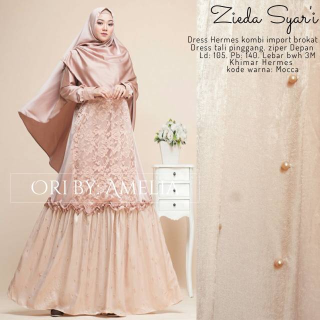 Dress ziela syari hermes kombi muslimah brokat khimar set pesta mewah