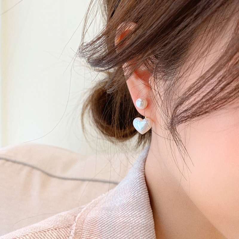 Anting Tusuk Sterling Silver 925 Desain Hati Hias Mutiara Gaya Korea Untuk Wanita