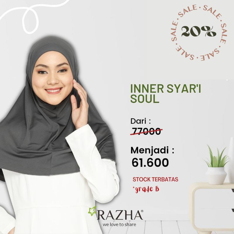 Jilbab Rumah Harian - Inner Syari Soul Original by Razha - Daleman Hijab Antem - Dalaman Pashmina
