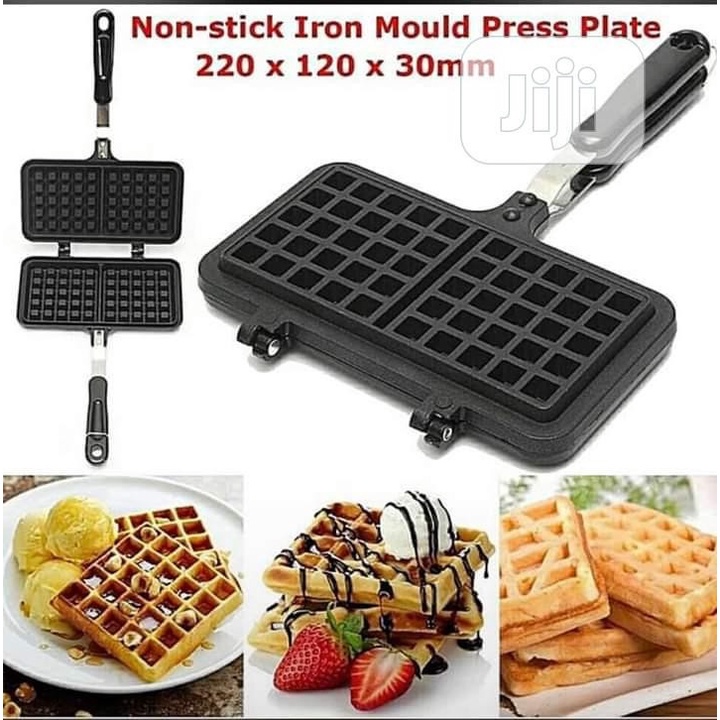 Double Waffle Pan Cetakan Kue Pancake Manual Belgium Waffle Maker