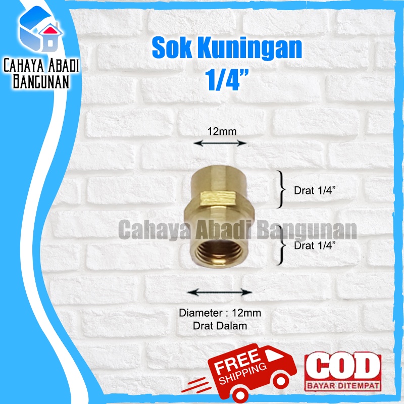 Double Sock / Dobel Sok Drat Dalam 1/4&quot; x 1/4&quot; Kuningan