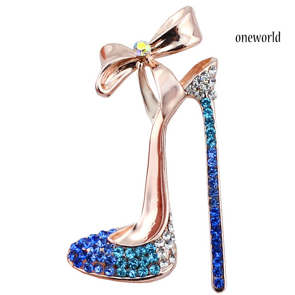 OW@ Women Rhinestone Inlaid High Heel Shoe Brooch Pin Corsage Lapel Jewelry Gift