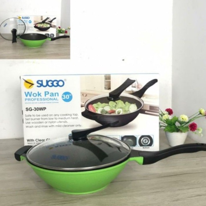 Panci SUGGO Wok Pan 30 Cm + Tutup Kaca &amp; Anti Lengket