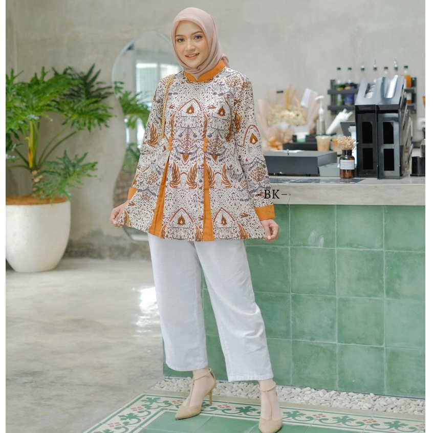 tey-17 Batik wanita ASJ SA HRB026 Kenongo Kemeja Tosca Pendek-Mataram Krem