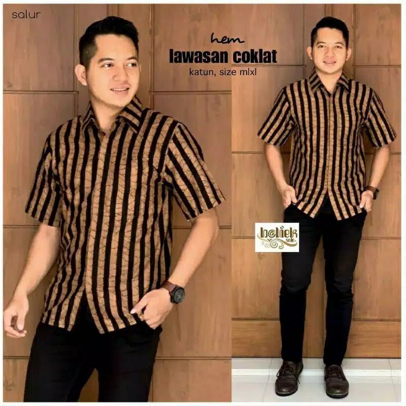 BSWART Batik HRB026 Kenongo Hem Pendek Padi Pekalongan M L XL Batik Pria MURAH Modern Grosir-Salur