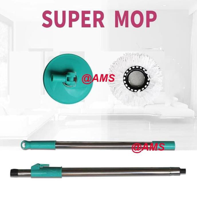 Tongkat pel spin mop / gagang pel spin mop +kain pel