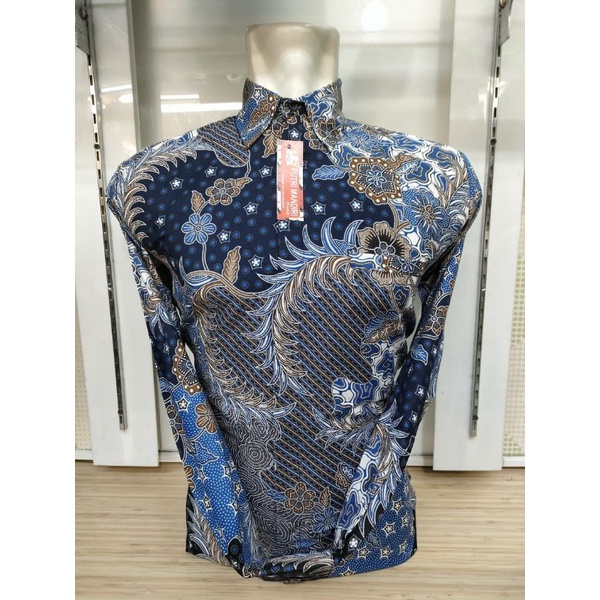kemeja batik lengan panjang berfuring bahan katun seragam batik