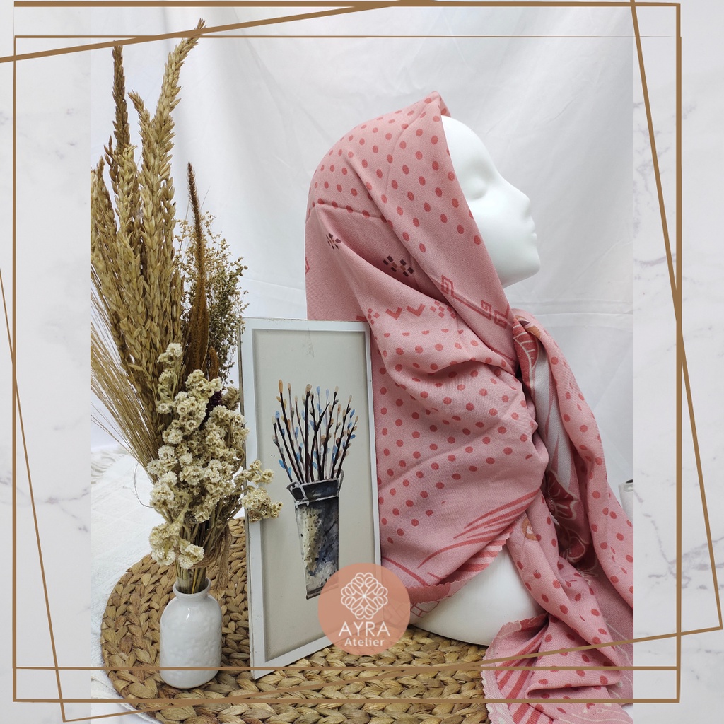 HIJAB SYARI SEGIEMPAT KERUDUNG JUMBO MOTIF JILBAB BESAR KERUDUNG JUMBO LASERCUT 130 cm JILBAB SYAR'I 130cm azzura Aubrey-A pink