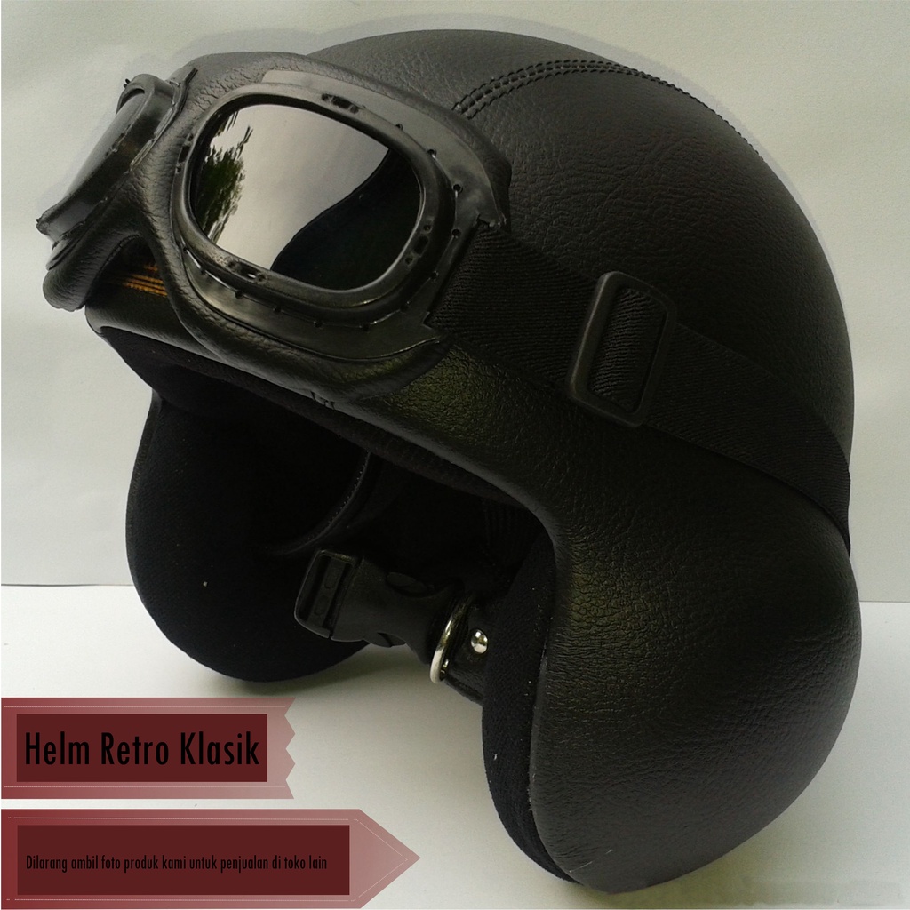 Helm Klasik Pilot Jadul Vespa CB Skuter C70 Harley Kacamata Original Handmade TERBAIK