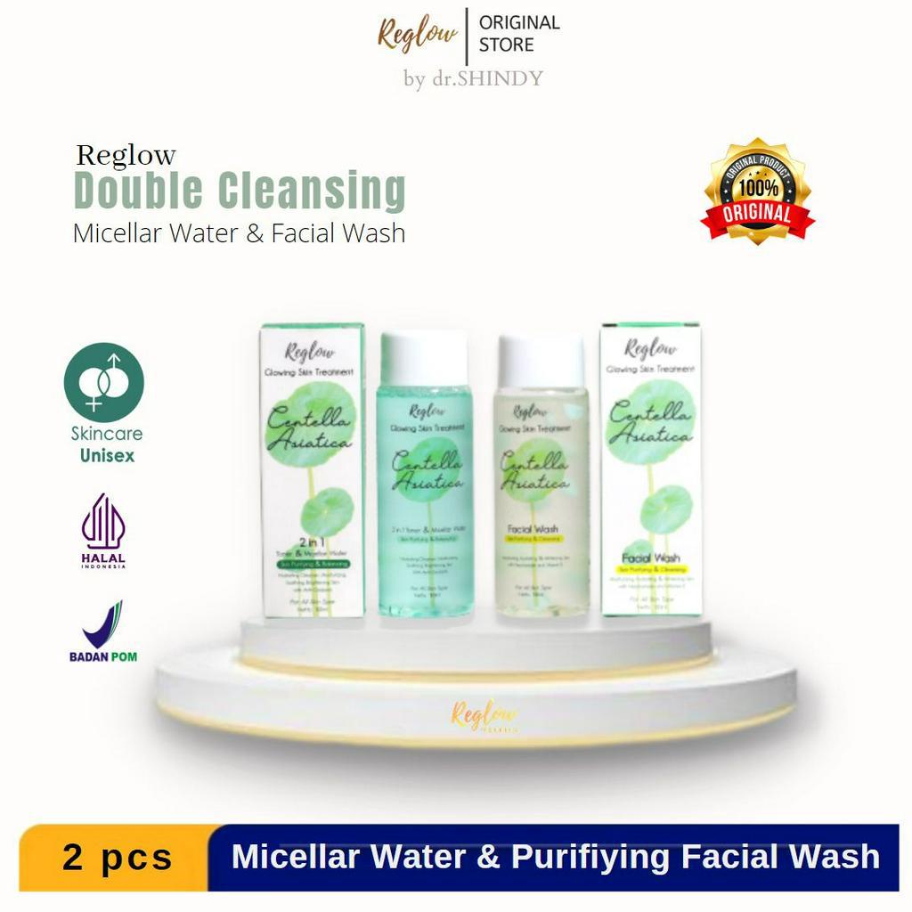 Reglow Double Cleansing Micellar Water dan Facial Wash BPOM HALAL 100% Perawatan kulit