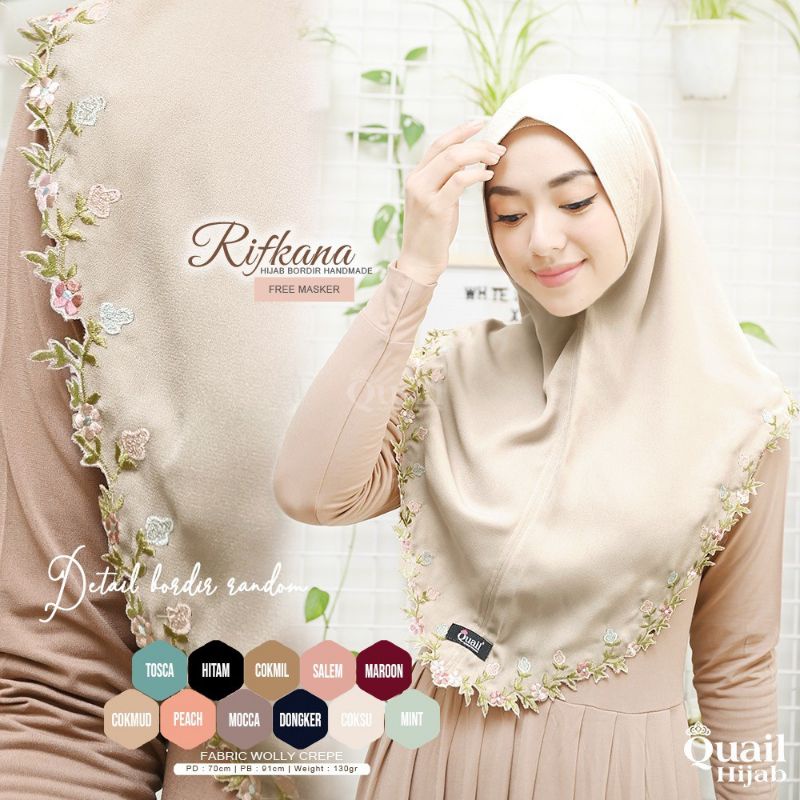 Rifkana hijab bordir handmade ori by Quail hijab