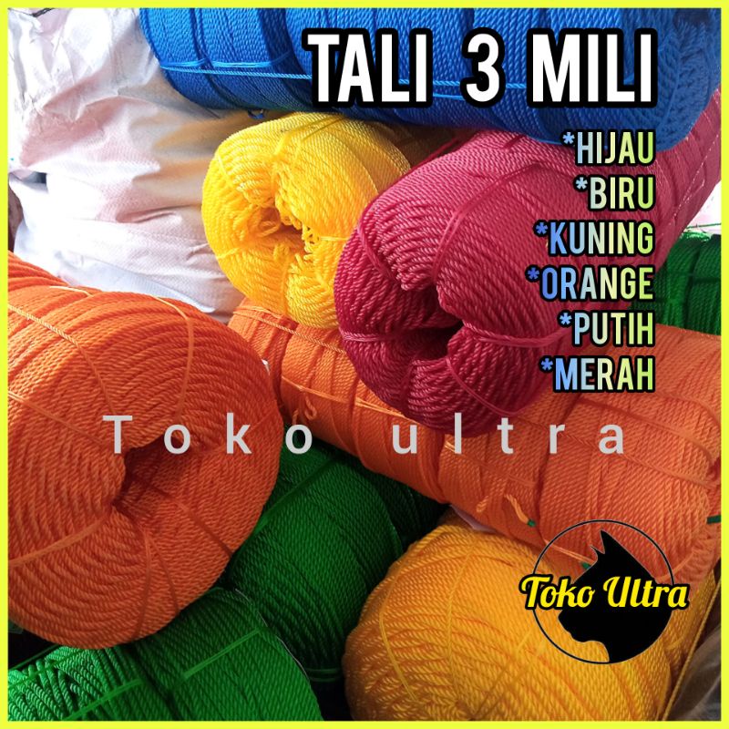 TALI 3MM / TAMBANG 3 MM / TALI PLASTIK 3MM / TALI RIS 3MM / TALI JARING / TALI JEMURAN / TAMPAR KECIL / TAMPAR 3MM / TALI MURAH / TALI TERPAL / TALI MOBIL / TALI KILOAN