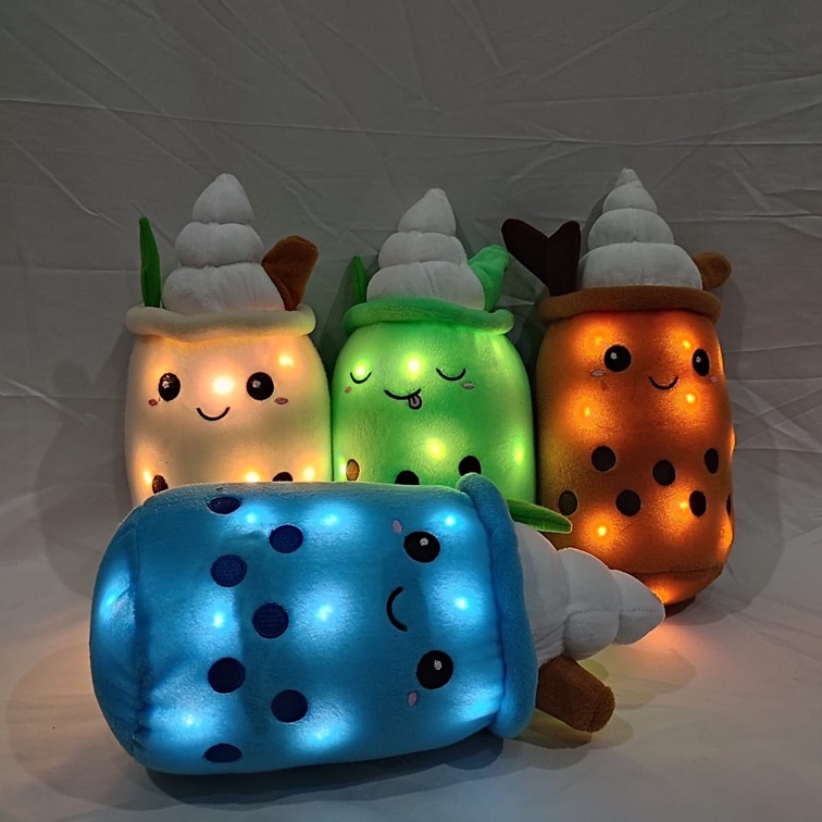 Boneka Boba Milk Tea and ice cream Plush LED dapat menyala Ukuran 35 cm