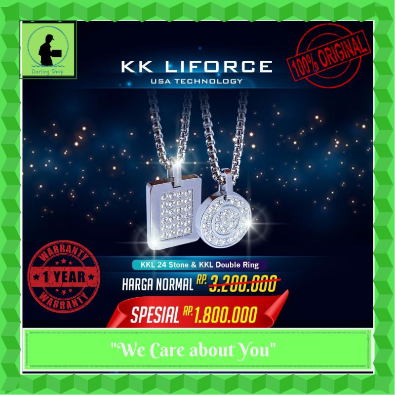 SOUVENIR PERNIKAHAN LESLAR PROMO PAKET 2PC KALUNG KK LIFORCE 24 STONE DOUBLE RING USA ORIGINAL