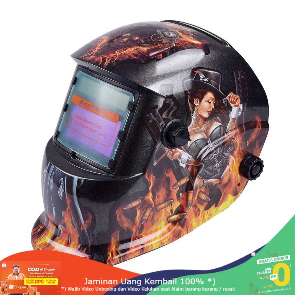 (BISA COD) RVOSTR VERMARK Helm Las Otomatis Auto Darkening Motif Skull Fire - HW-013