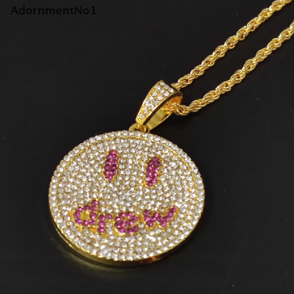 (AdornmentNo1) 1pc Kalung Rantai Pendan Ukiran Smiley Face Gaya Hip Hop Untuk Unisex