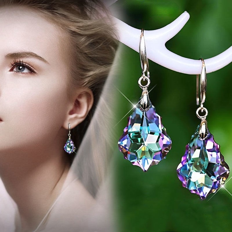 1 Pasang Anting Juntai Panjang Liontin Kristal Berlian Imitasi Gaya Vintage Austria Untuk Wanita