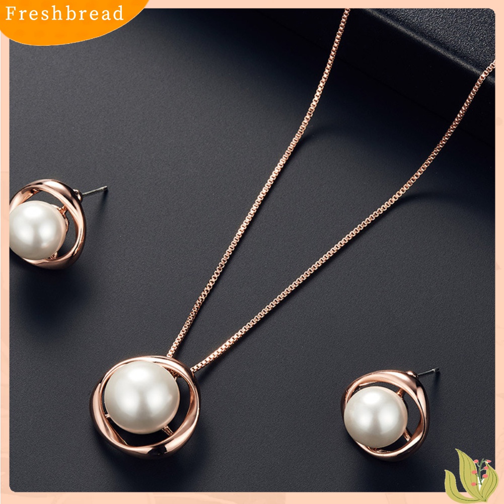 Terlaris Women Faux Pearl Round Pendant Necklace Stud Earrings Wedding Party Jewelry Set