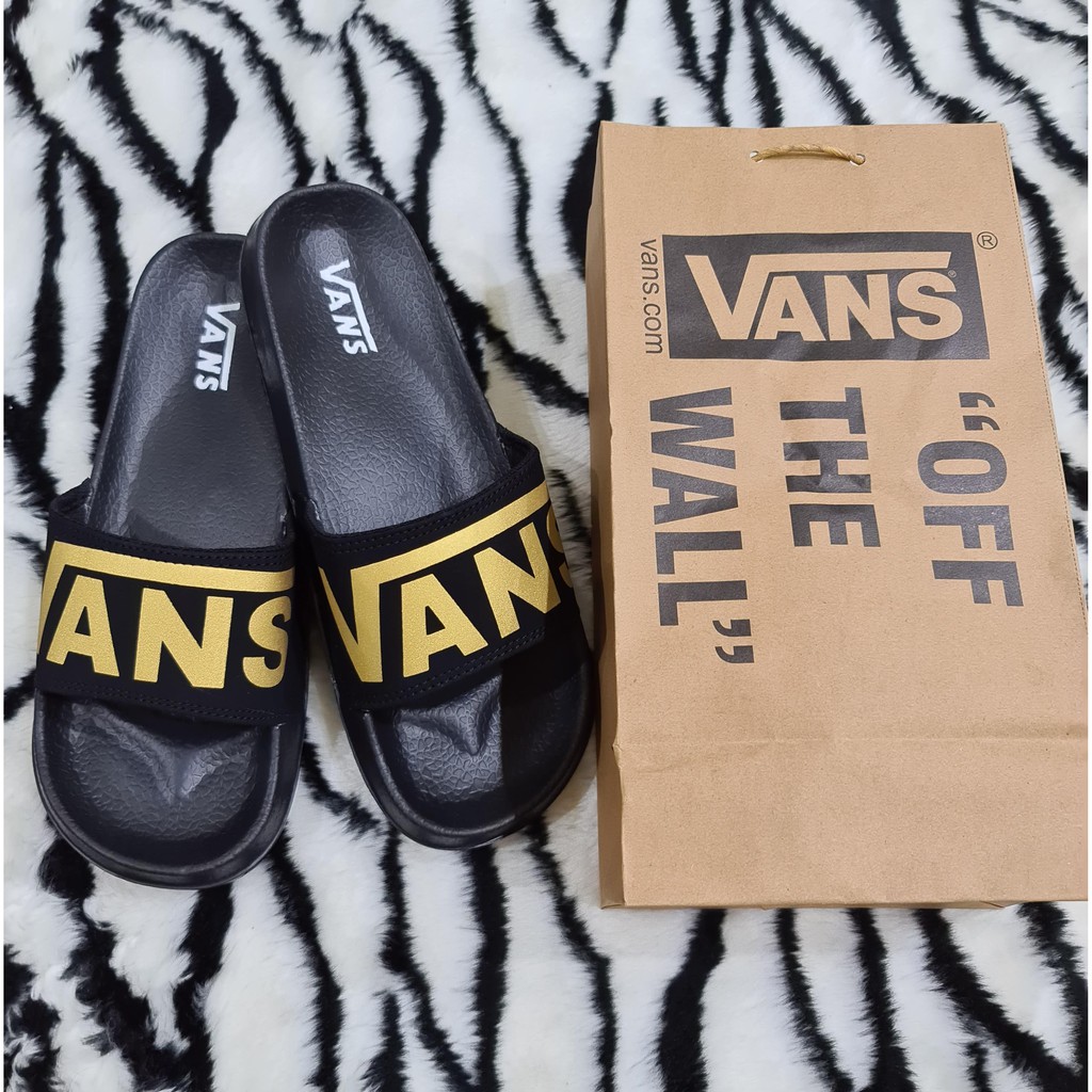 Sandal Selop Slide Pria Wanita Vans Premium Hitam Gold 100% Real Pict Sendal Slop Cowok Cewek Murah