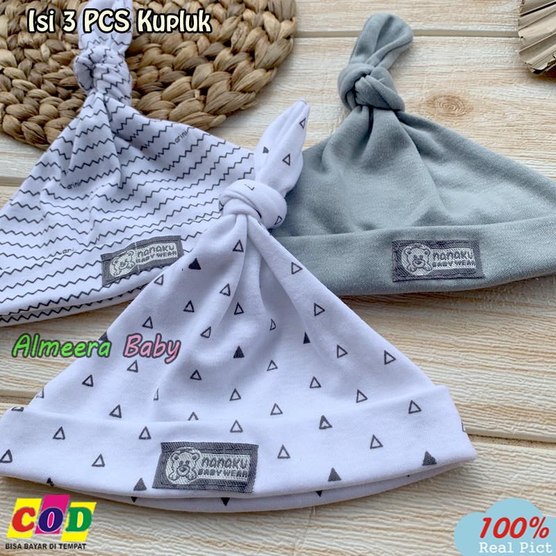 Bahan Katun TC - 3 PCS Kupluk Bayi Baru Lahir Topi Bayi 0-3 Bulan Serian Abu Almeera Baby and Kids