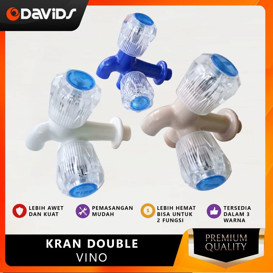 Vino Kran Cabang Shower 2 Double Mesin Cuci Keran Air Plastik Pvc Anti Bocor Sower Dobel