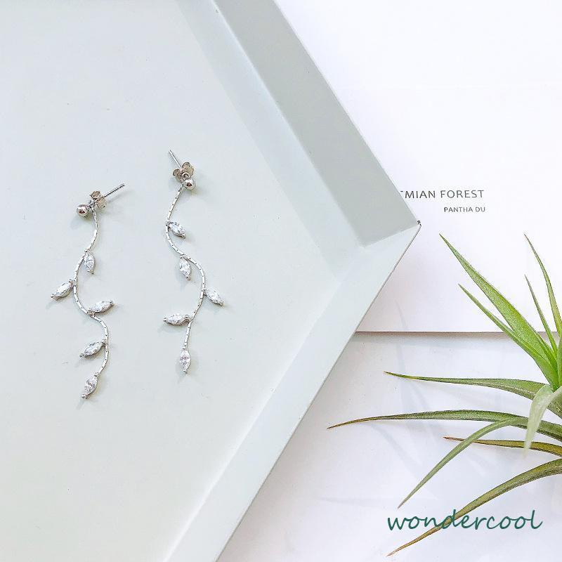 S925 Silver Willow Earrings Wanita Temperamen Anting Rumbai Panjang Sederhana-Won