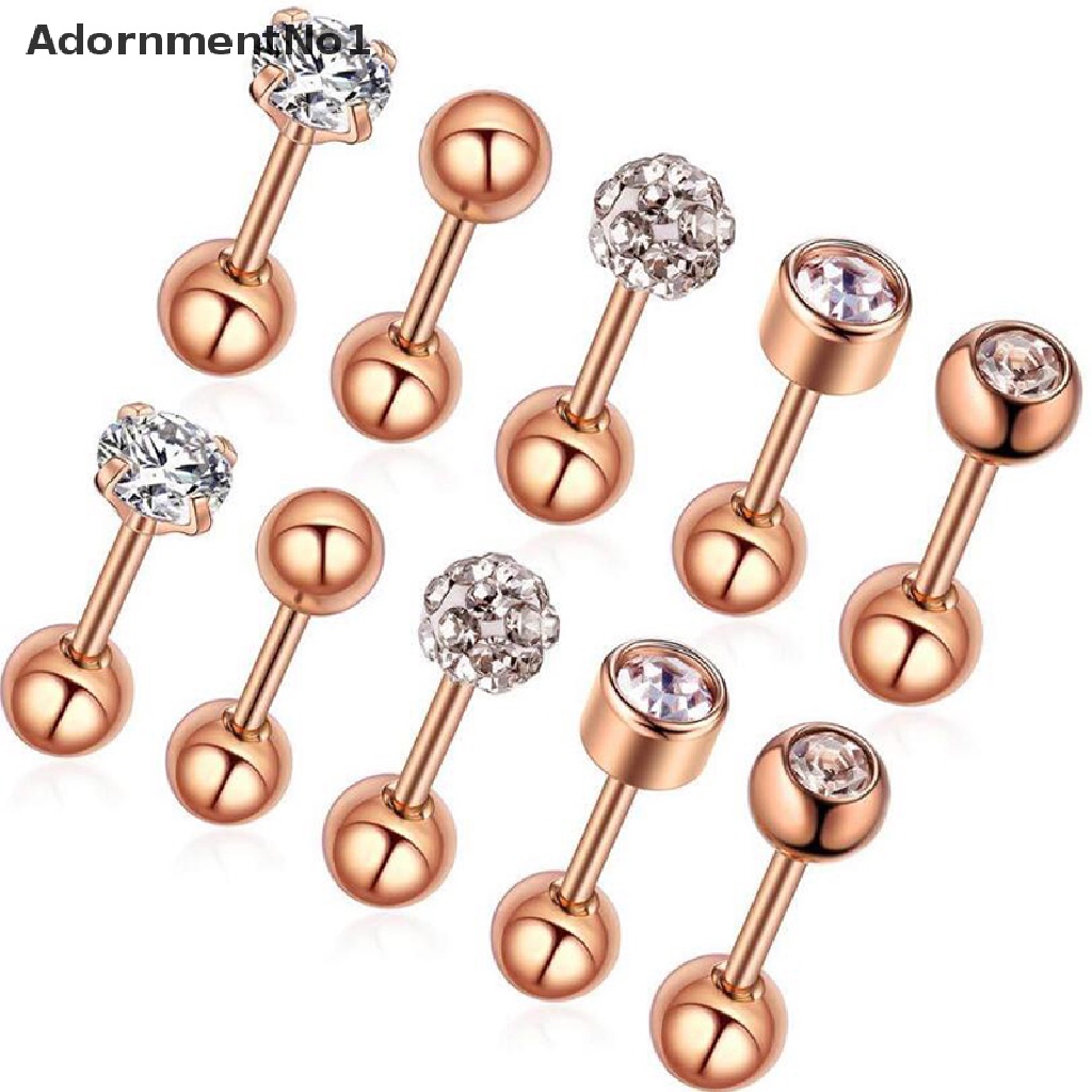 (AdornmentNo1) 10pcs / Set Anting Tusuk Bentuk Barbel Aksen Kristal 18G Untuk Perhiasan Wanita