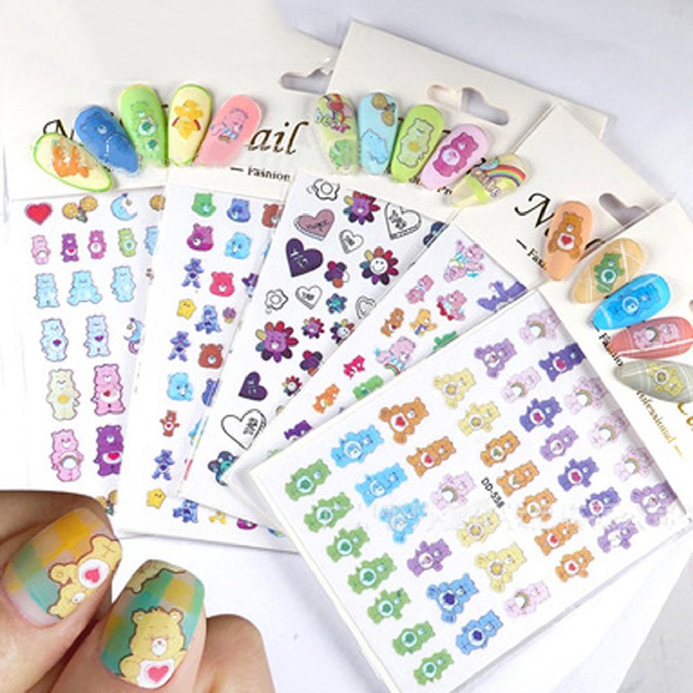 Mxbeauty Bear Stiker Kuku Gadis Bunga Lucu Warna-Warni DIY Nail Decals