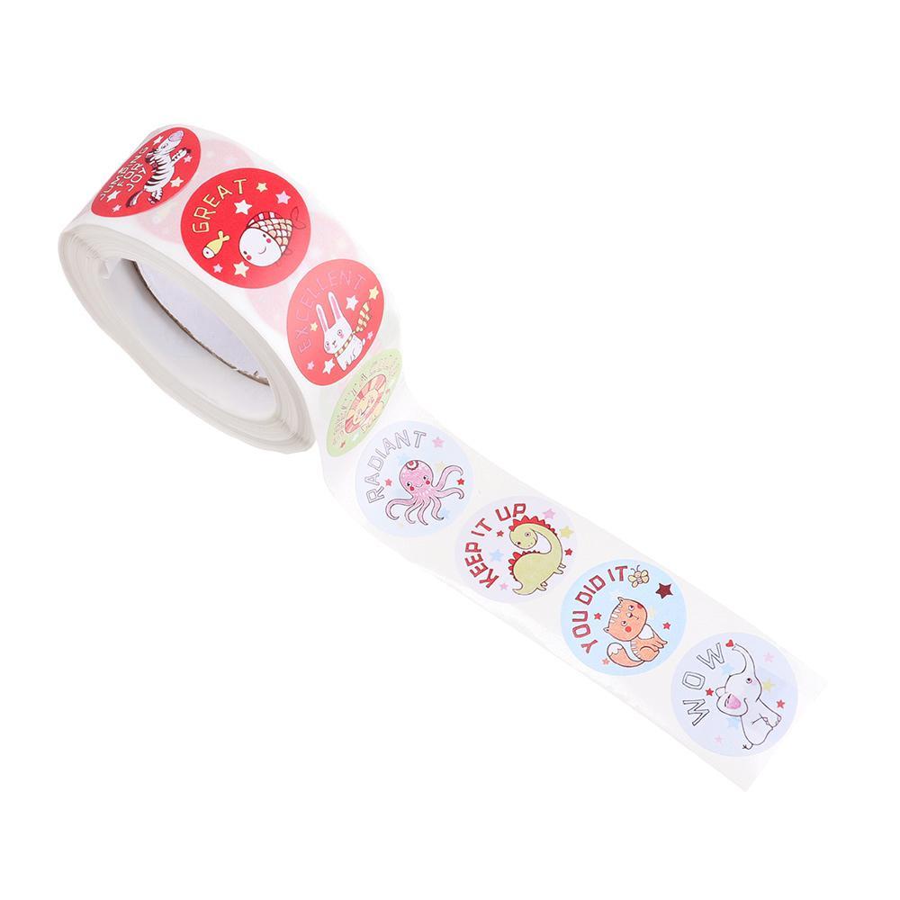 TOP 500pcs /roll Stiker Hadiah Anak Label Kartun Kreatif Pola Hewan Lucu Label Dorongan Anak-Anak