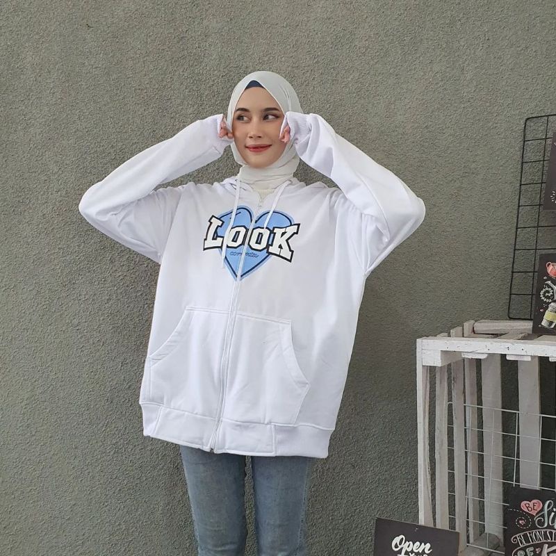 HOODIE ZIPPER LOOK OVERSIZE SWEATER PAKAIAN PRIA WANITA