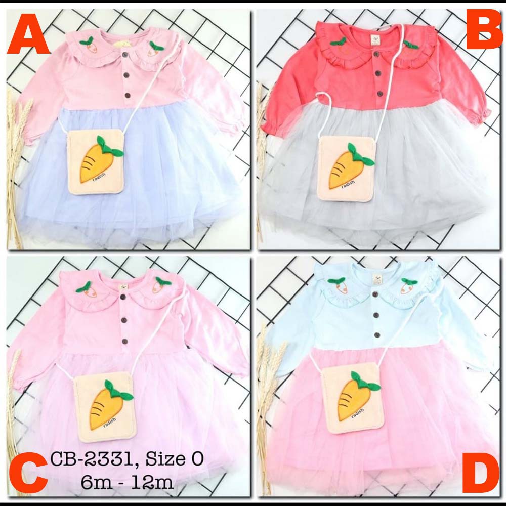 Baju Anak Bayi Perempuan Dress Bayi Cantik ada Tas - Carrot