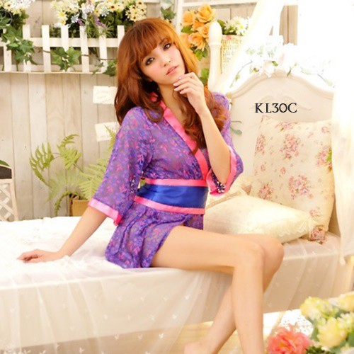 [LIMITED STOCK] KIMONO TIDUR LINGERIE WANITA SLEEPWEAR SATIN BROKAT UNGU KL30C