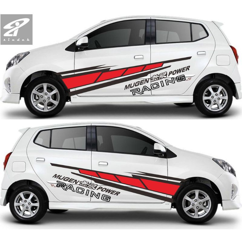 sticker stiker mobil Ayla Mugen striping list body mobil Ayla Honda jazz brio