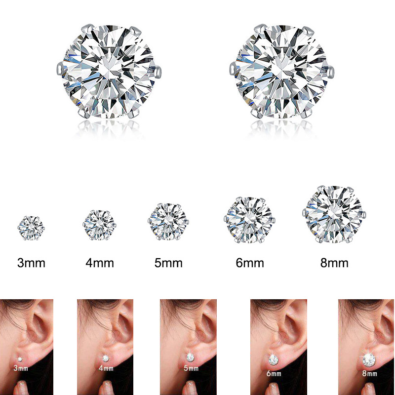 XiaoboACC 925 Silver Needle Korean Fashion Hypoallergenic Zircon Earrings Ear Bone Nail