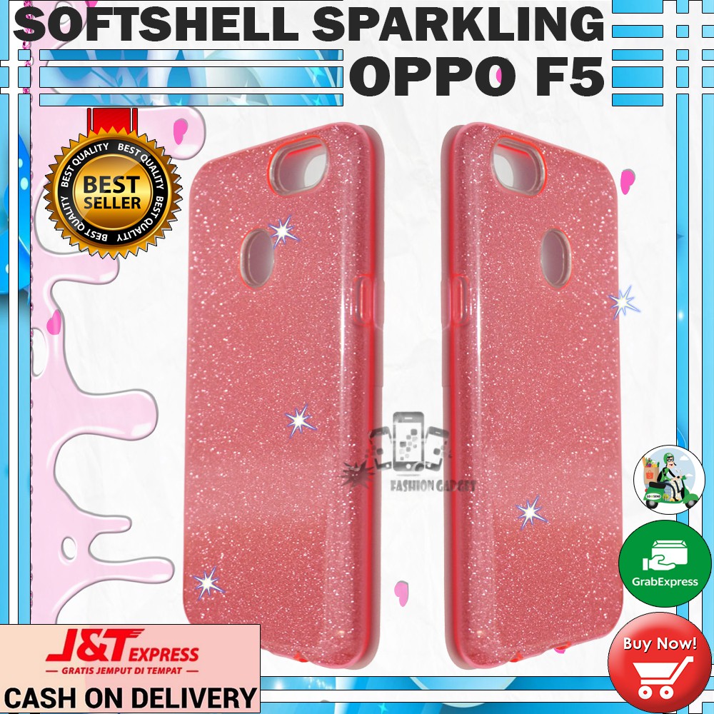 (Warna Acak Pink / Red) Silikon Oppo F5 Ultrathin Oppo F5 Case Sparkling Blink Blink Case Glitter Soft Case Jelly Case Silicone Casing Kesing Kasing Sarung Hp Oppo F5