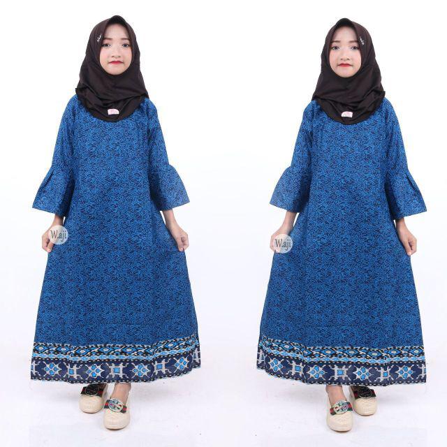 Batik Couple keluarga Maura Couple Sania Ruffle Ori Ndoro Jowi dnt Termurah motif mega mendung biru-gamis anak