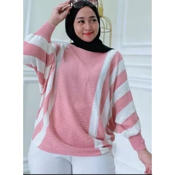 Blaster BATWING/ Blouse Rajut Batwing Stripe/ Blouse Wanita Rajut Jumbo/ Blouse Rajut BATWING