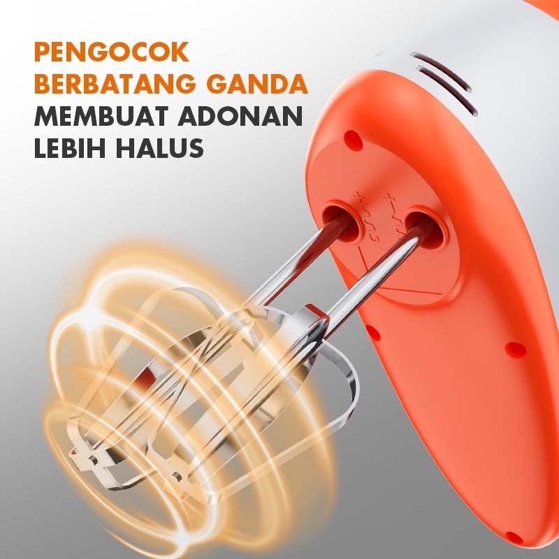 Gabor Hand Mixer 100 Watt Pengocok Telor Pengaduk Adonan 6 Mode Stainless Steel Serbaguna