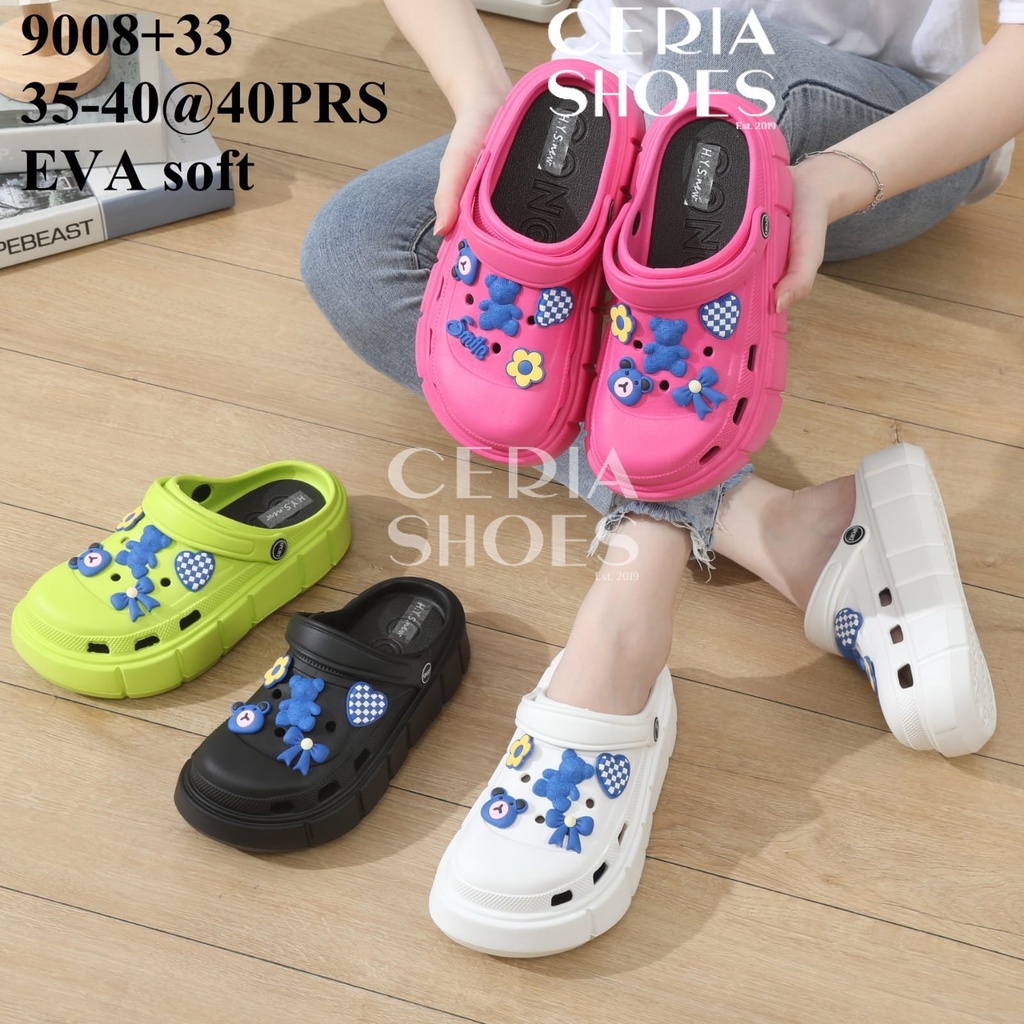 EVA Ringa Sandal Slop Wanita Korean Import Spons Rubber Tebal Tinggi Karet Super Empuk Anti Slip Wedges Slides include Jibbitz BLUES BEAR Summer Sandals