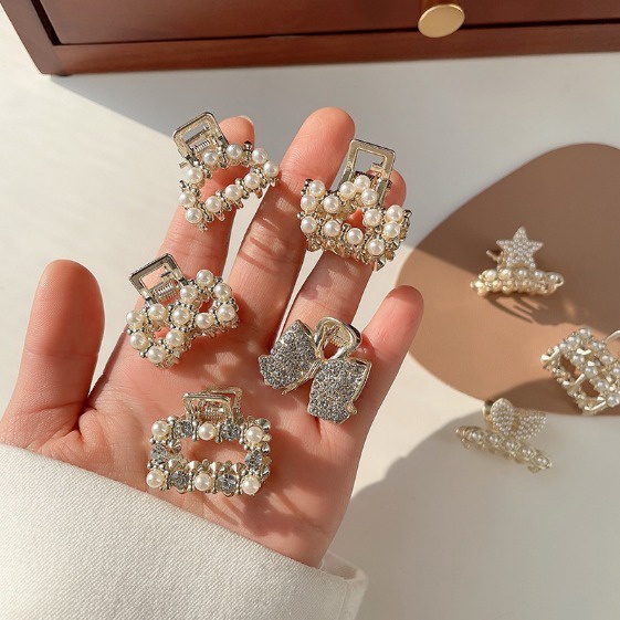 Jedai Mutiara Elegan Mini 2.5CM dan 3CM - Jepit Rambut Alloy Korea Mutiara Permata - Jepit Salon Logam Warna Emas