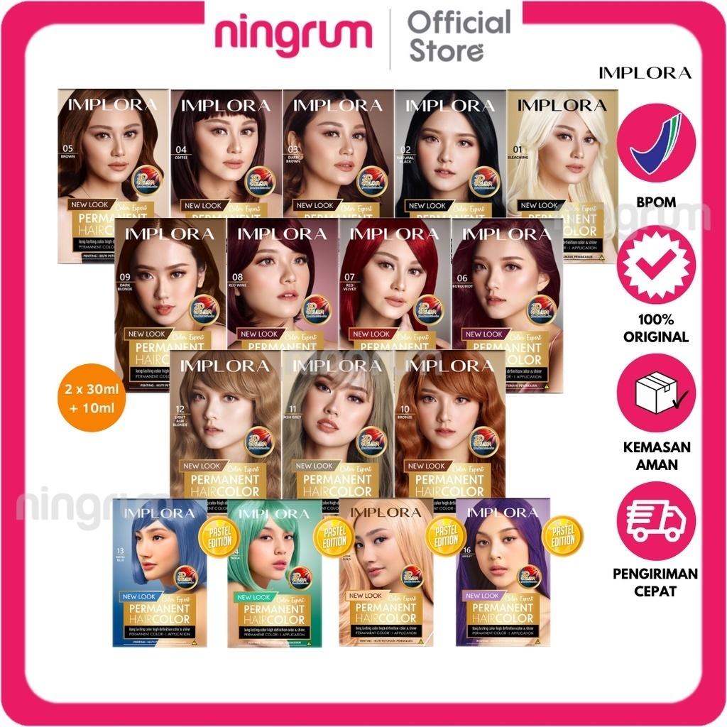 Ningrum Implora New Permanent Hair Color 100% Original BPOM | Pewarna Rambut Professional Implora Color Expert Permanent Hair Color | Pewarna Rambut Implora Formula 3D Color- 5108