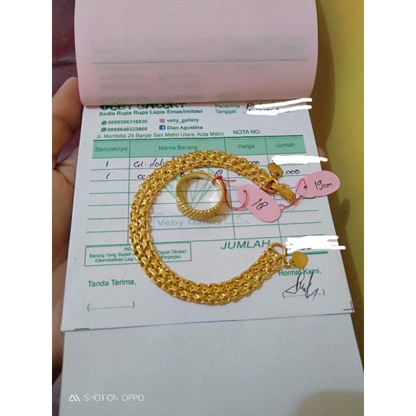 set gelang dobel nori cincin lilit sepuhan ems24k