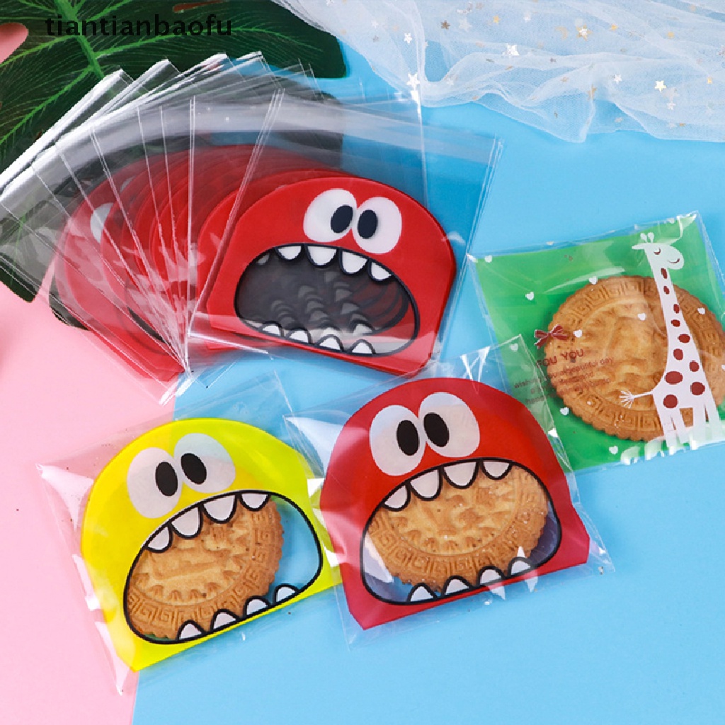 100 Pcs / Pak Tas Kue / Permen / Biskuit Motif Kartun Dengan Perekat