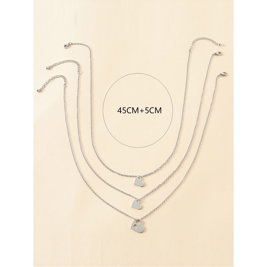 【COD Tangding】3pcs / set Kalung Bentuk Hati Hollow Out Bahan Stainless Steel Untuk Hari Ibu