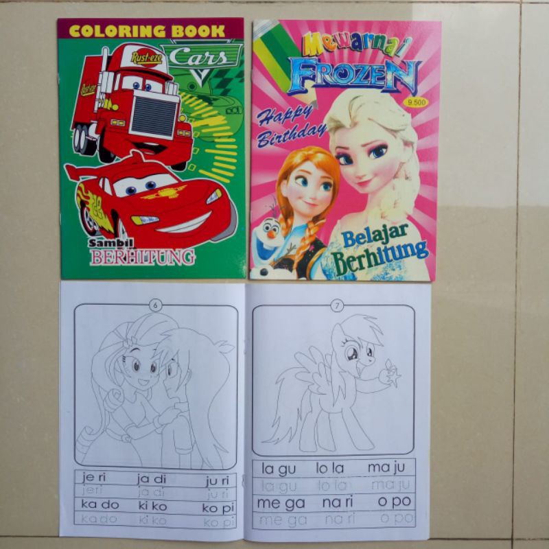 Buku Anak, Buku Mewarnai Tokoh Kartun Upin Ipin Tayo Pony Lol Frozen dll belajar Membaca Menulis Men