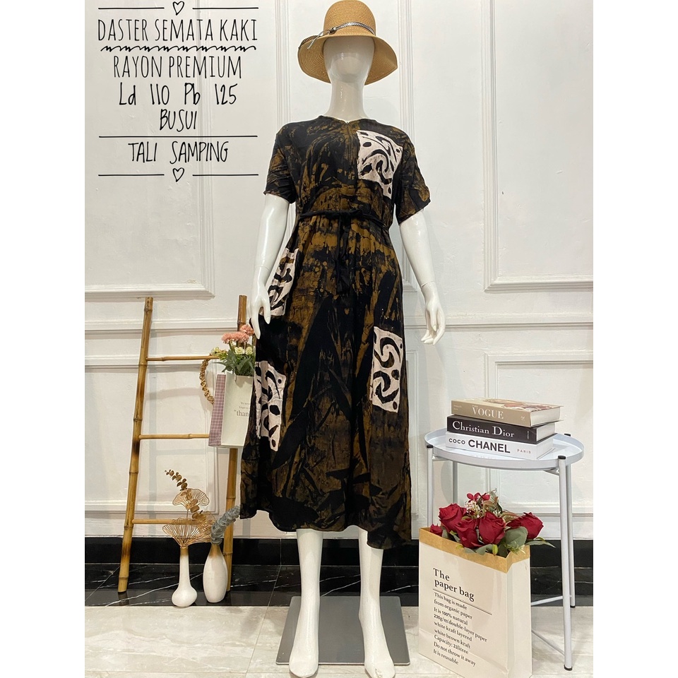 Hot Sale ! Daster Long Semata Kaki abstrak cap - Daster Twill Rayon - Daster Jumbo lengan pendek - Daster Batik Usman kekinian-13
