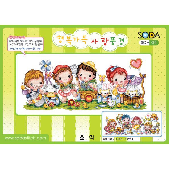 Paket DIY Craft Sulam Kristik Strimin Cross Stitch Sodastitch SO-G1 Village Happiness Family Country