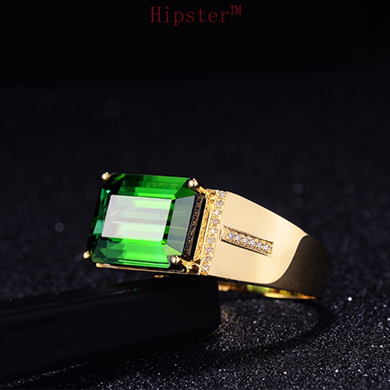 European and American New Cool Minimalism Inlaid Square Emerald Ring