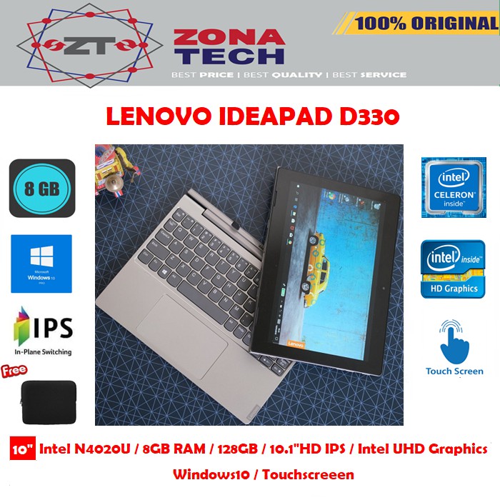 LENOVO IDEAPAD D330 - N4020 - 4GB - 128GB - 10.1"HD IPS TOUCH SCREEN